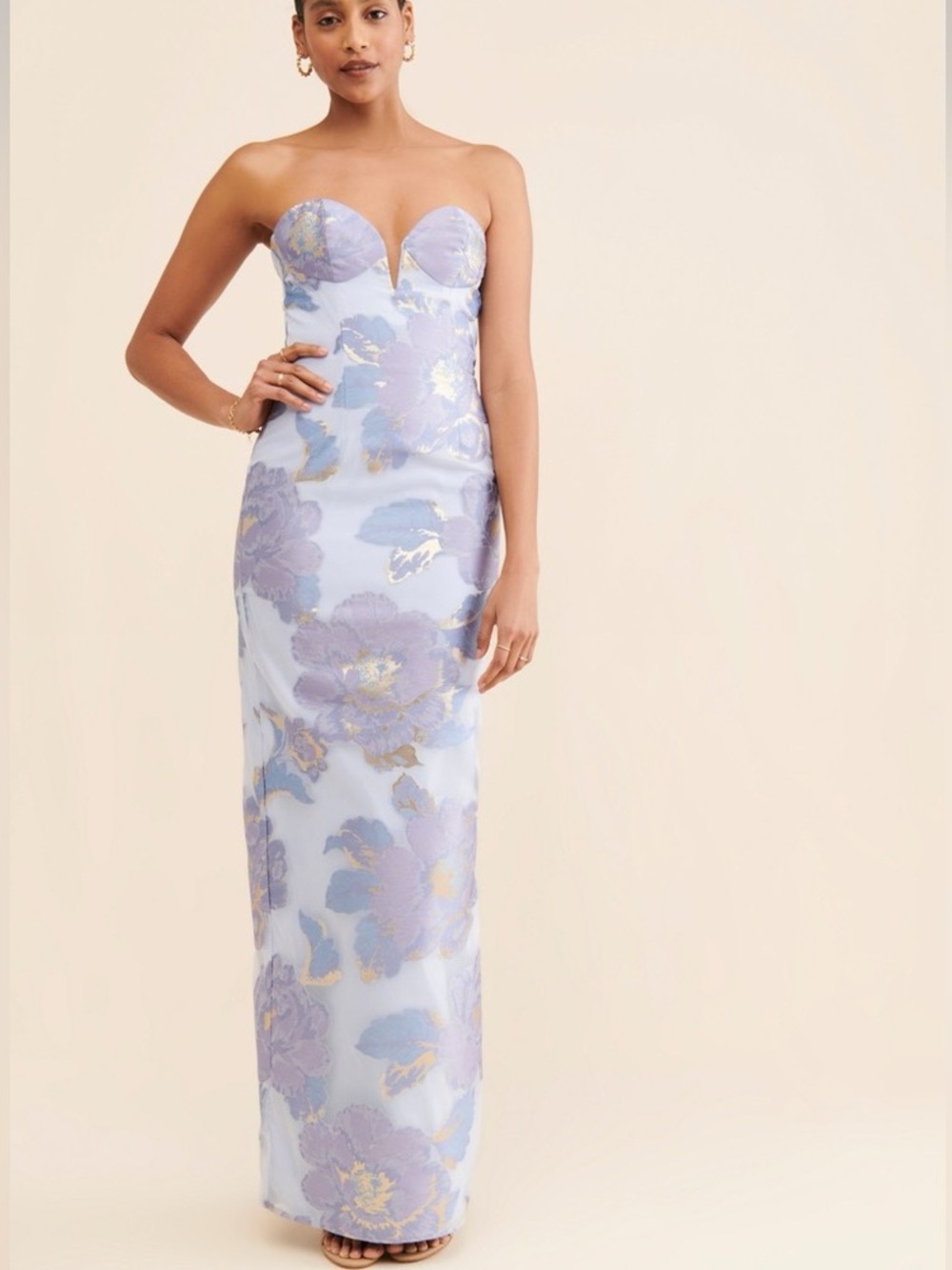 Katie May Ursula Strapless Floral Gown in Pale Blue and Lilac